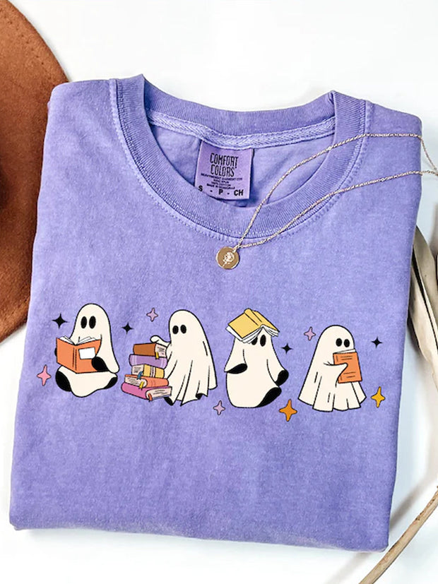 Unisex Halloween Boo Print Casual Cotton Short Sleeve T-Shirt