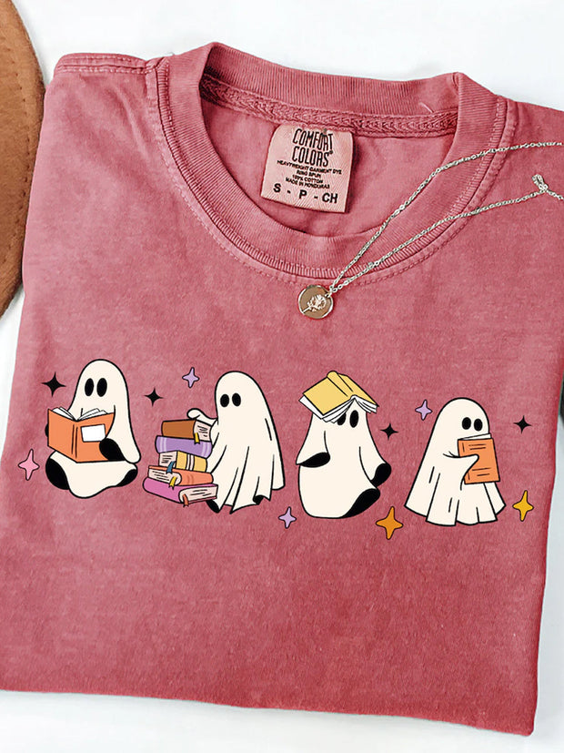 Unisex Halloween Boo Print Casual Cotton Short Sleeve T-Shirt