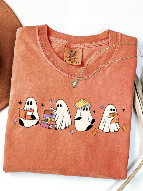 Unisex Halloween Boo Print Casual Cotton Short Sleeve T-Shirt