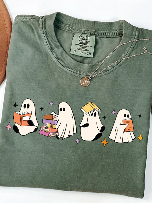 Unisex Halloween Boo Print Casual Cotton Short Sleeve T-Shirt