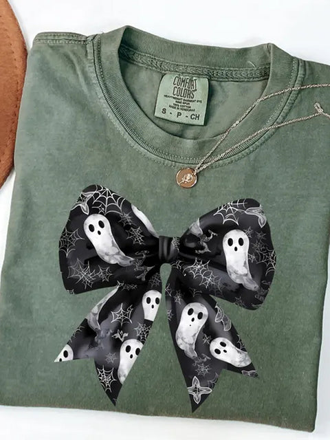 Unisex Halloween Bow Printed Casual Cotton Short Sleeve T-Shirt