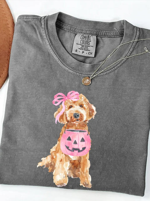 Unisex Halloween Cute Dog Print Casual Cotton Short Sleeve T-Shirt