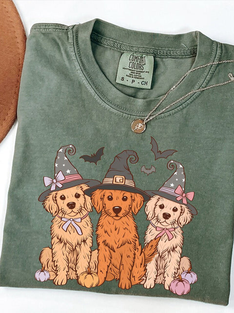 Unisex Halloween Cute Dog Print Casual Cotton Short Sleeve T-Shirt