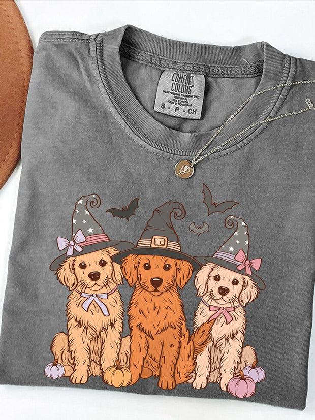 Unisex Halloween Cute Dog Print Casual Cotton Short Sleeve T-Shirt