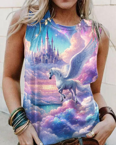 Women's Unicorn Illustration Print Casual Tank Top