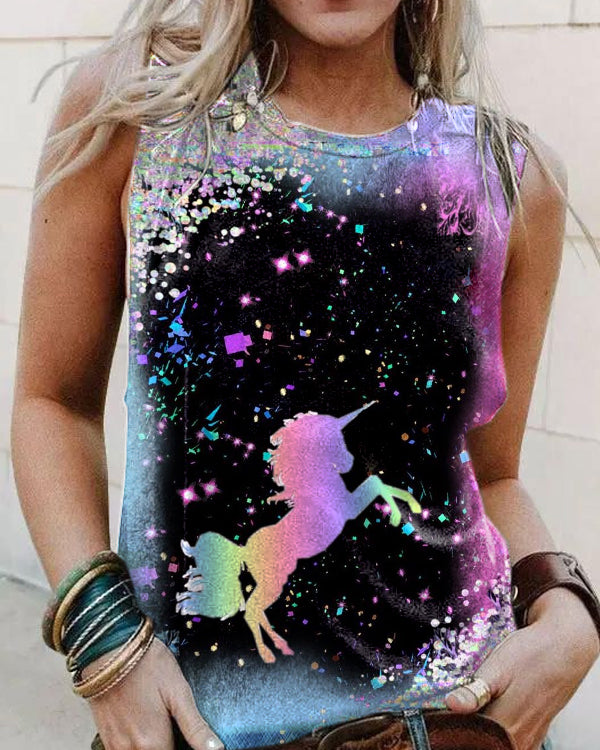 Women's Unicorn Illustration Print Casual Tank Top