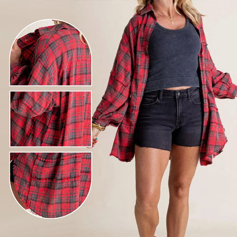 49%OFF🔥Women's Seams Raw Edge Washed Oversized Shirt Jacket with Pockets（BUY 2 FREE SHIPPING）