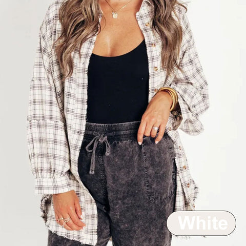 49%OFF🔥Women's Seams Raw Edge Washed Oversized Shirt Jacket with Pockets（BUY 2 FREE SHIPPING）