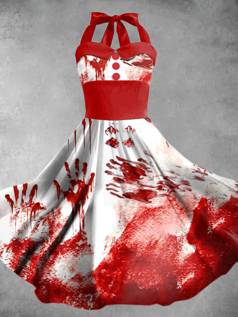 Women's Halloween Bloody Pattern Print Elegant Suspender Dress