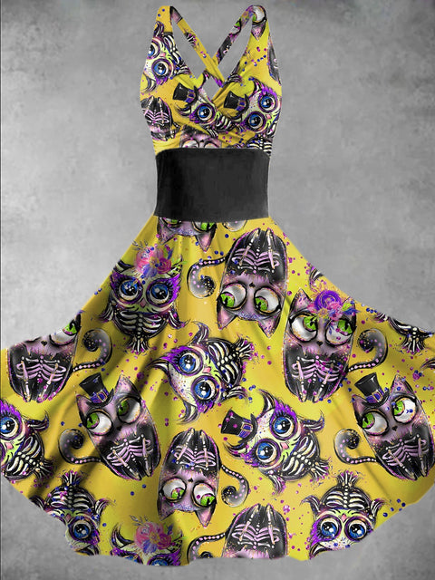 Women's Halloween Owl Print Casual Elegant Suspender Dress