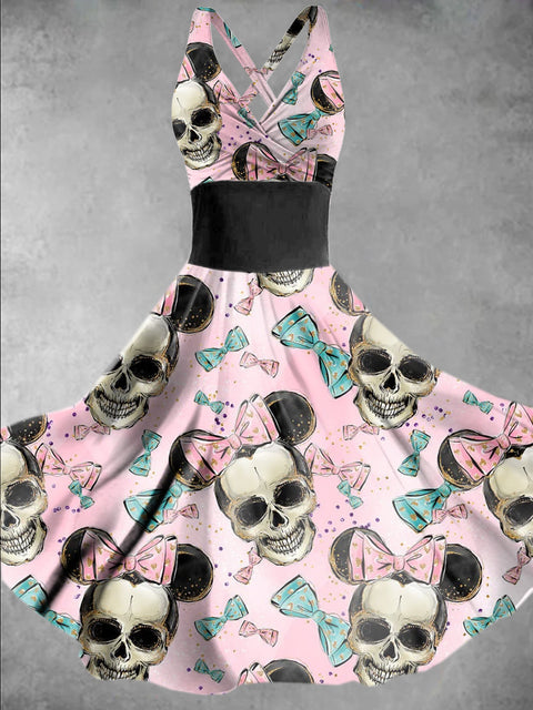 Women's Halloween Skull Print Casual Elegant Suspender Dress