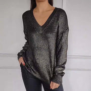 💃Women's Casual V-Neck Metallic Sheen Knit Sweater