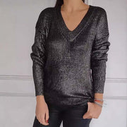 💃Women's Casual V-Neck Metallic Sheen Knit Sweater