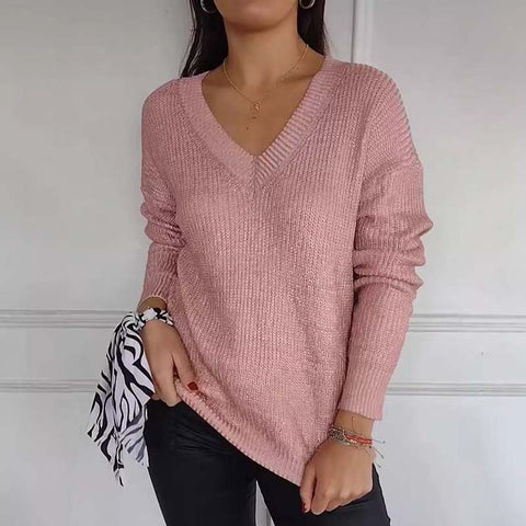 💃Women's Casual V-Neck Metallic Sheen Knit Sweater