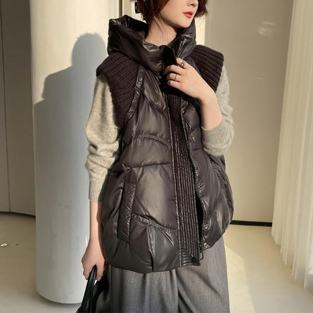 Women's Sleeveless Knitted Patchwork Down Vest Coat