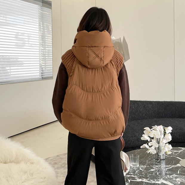 Women's Sleeveless Knitted Patchwork Down Vest Coat