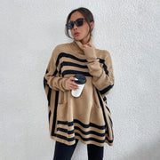 Women's Batwing Sleeve Knitted Striped Turtleneck Sweater