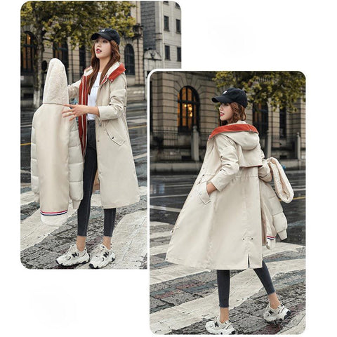 Women's Winter Hooded Furry Collar Casual Parka Coat