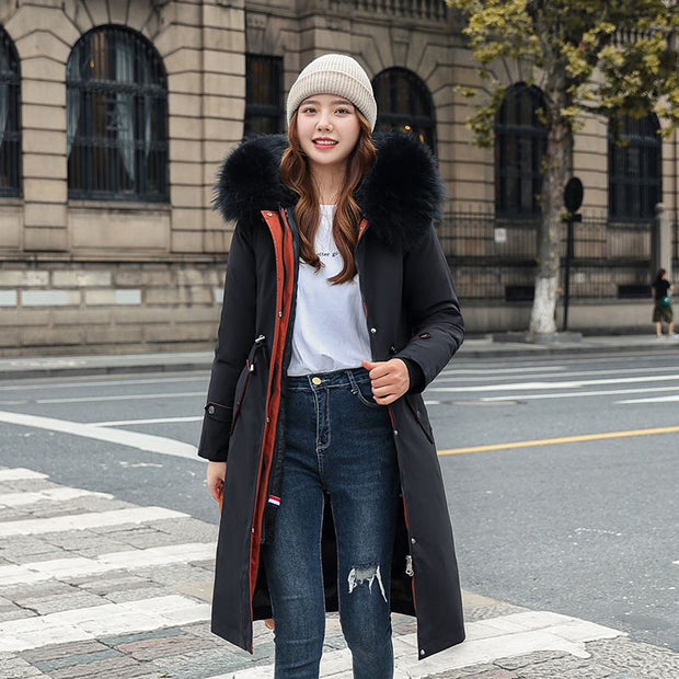 Women's Winter Hooded Furry Collar Casual Parka Coat