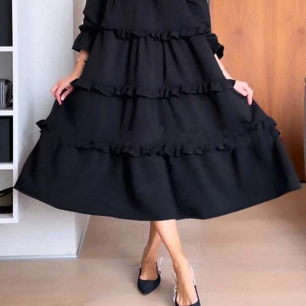 Women's Round Neck Ruffle Tiered Layered Dress