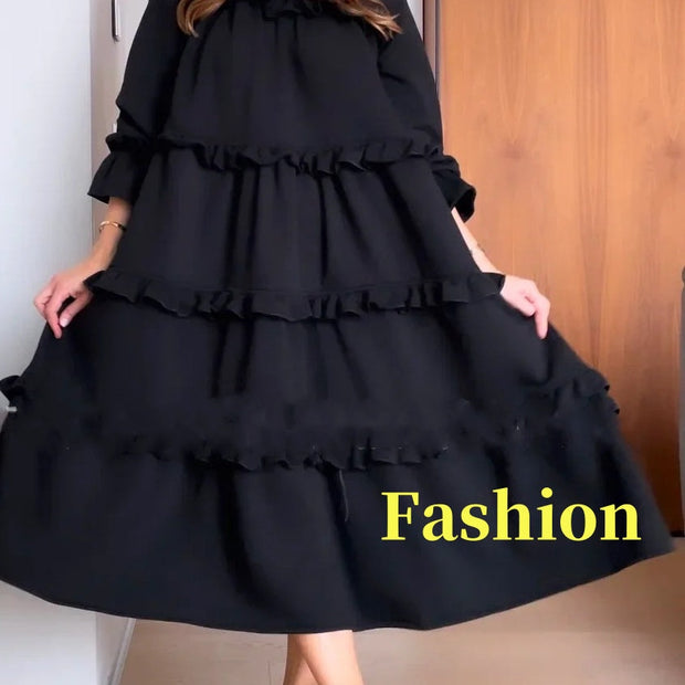 Women's Round Neck Ruffle Tiered Layered Dress