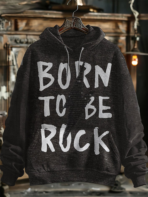 Unisex Born To Be Rock Print Punk Hooded Sweatshirt With Pocket