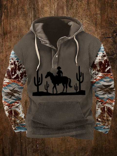 Men's Retro Western Conwboy Art Hooded Hoodie