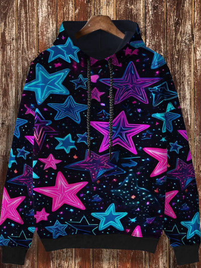 Unisex retro star graffiti print casual loose long sleeved hooded sweatshirt