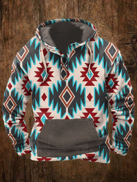 Men's Retro Argyle Design Art Hooded Hoodie