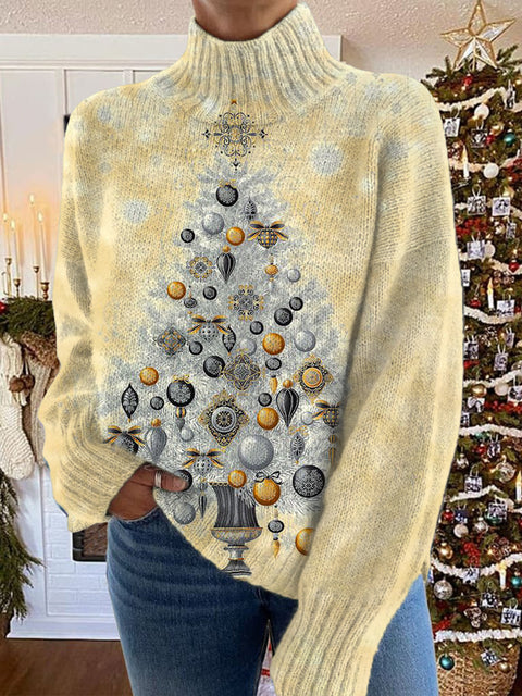 Women's Christmas Tree Pattern Warm Casual Turtleneck Sweater