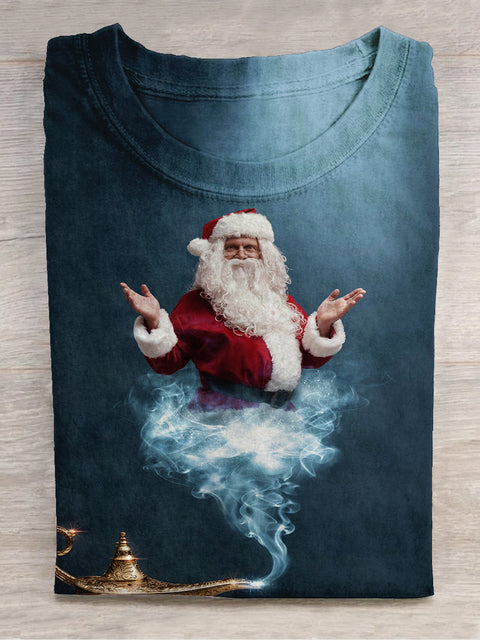 Santa Claus Art Print Round Neck Short Sleeve Casual T-shirt