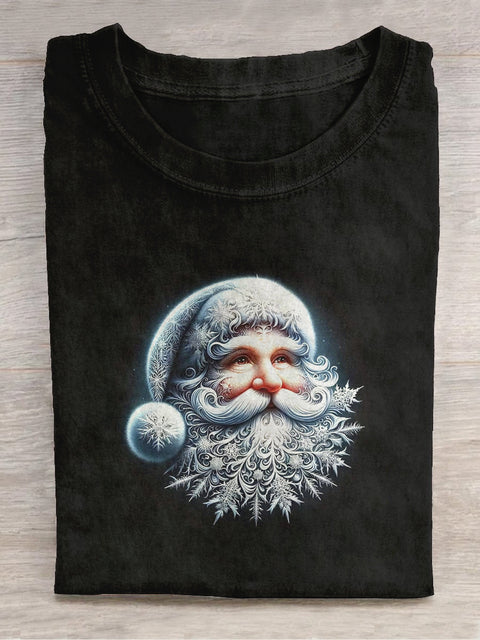 Santa Claus Art Print Round Neck Short Sleeve Casual T-shirt