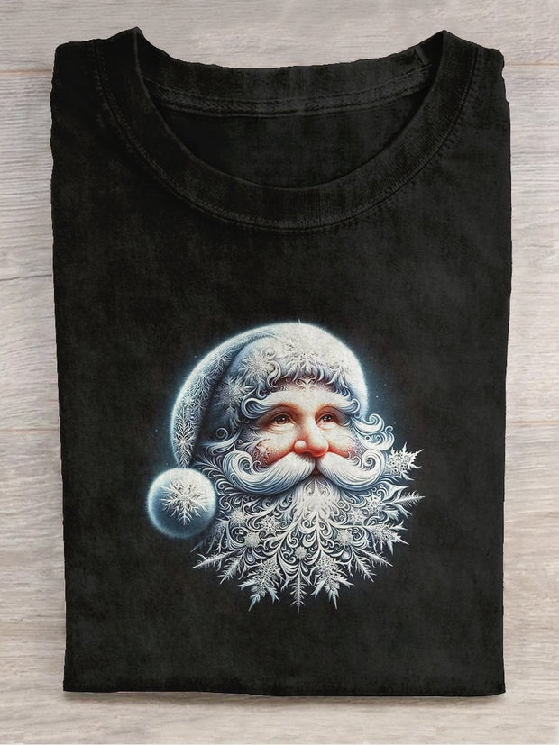 Santa Claus Art Print Round Neck Short Sleeve Casual T-shirt