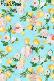 Spring Floral Lemon Print Sleeveless Dress