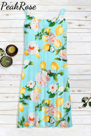 Spring Floral Lemon Print Sleeveless Dress