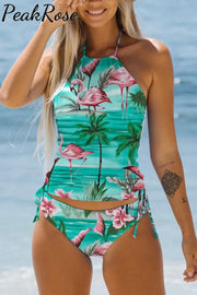 Spring/Summer Flamingos Coconut Tree Bikini Swimsuit S