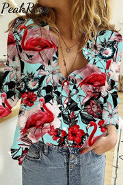 Spring/Summer Flamingos Long Sleeve Shirt Women