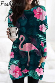 Spring/Summer Flamingos Loose Tunic with Pockets