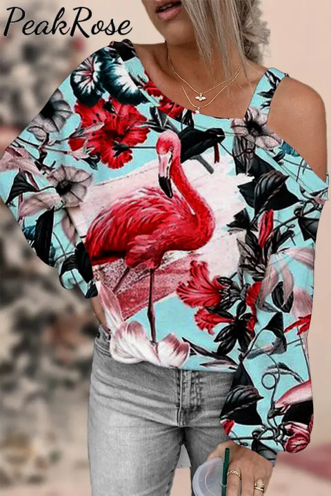 Spring/Summer Flamingos Off-Shoulder Blouse