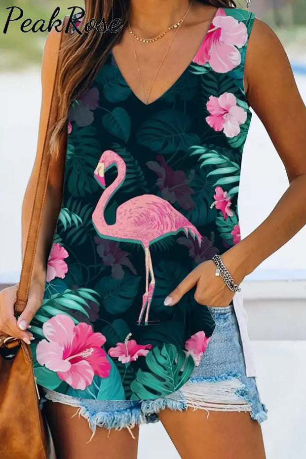 Spring/Summer Flamingos V-neck Tank