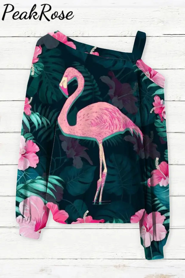 Spring Summer Pink Flamingos Off-Shoulder Blouse