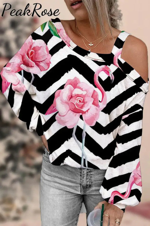 Spring/Summer Pink Flamingos Off-Shoulder Blouse