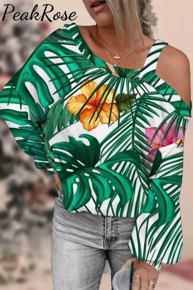 Spring/Summer Plant Off-Shoulder Blouse S / Green