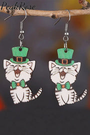 St. Patricks Day Cat Earrings One-Size / Photo Color