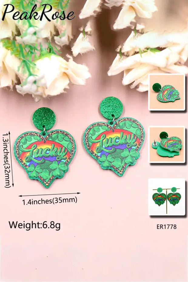 St. Patricks Day Clover Love Rainbow Earrings