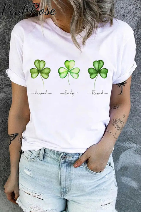 St. Patrick’s Day Clover Round Neck Shift Casual Short-Sleeved T-Shirt T-Shirt