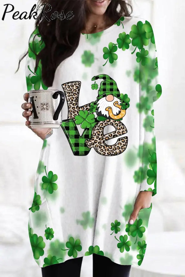 St. Patricks Day Gnomes Love Loose Tunic With Pockets