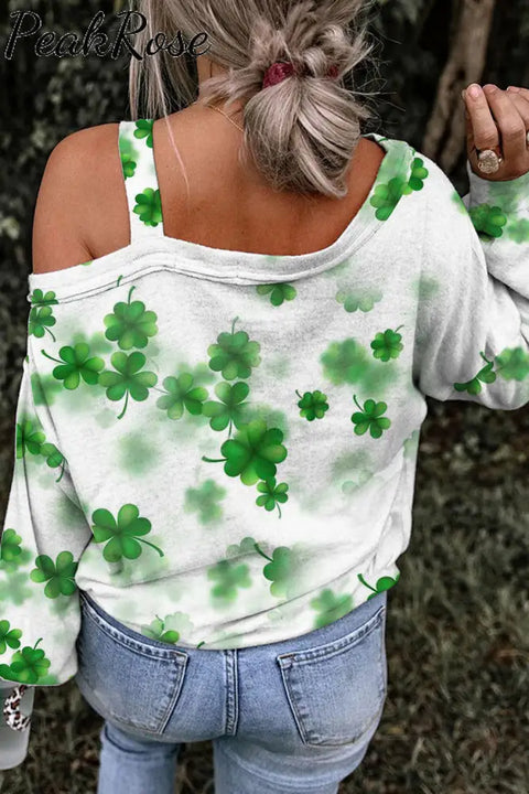 St. Patricks Day Gnomes Love Print Off-Shoulder Blouse