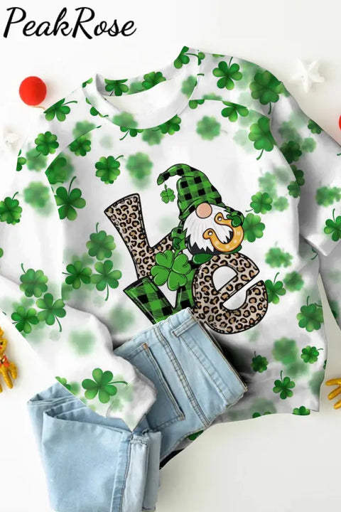 St. Patricks Day Gnomes Love Print Sweatshirt