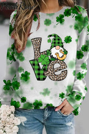 St. Patricks Day Gnomes Love Print Sweatshirt